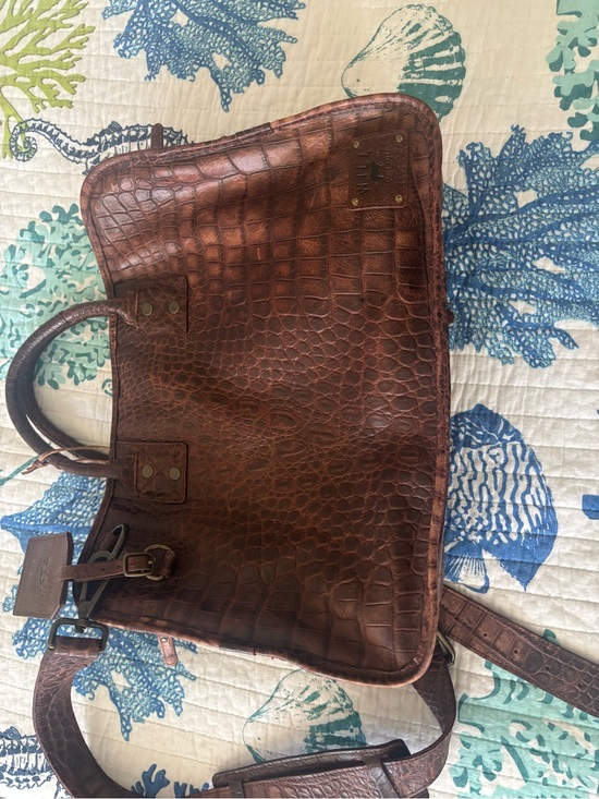 Will Leather Goods Other - Will Leather Goods Brown Croc-Embossed Leather Briefcase